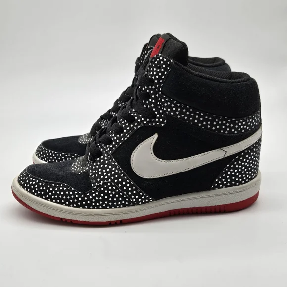 Nike Force Womens Dunk Sky Hi Black White Polka Hidden Wedge Shoes Women Size 9 - Picture 2 of 10